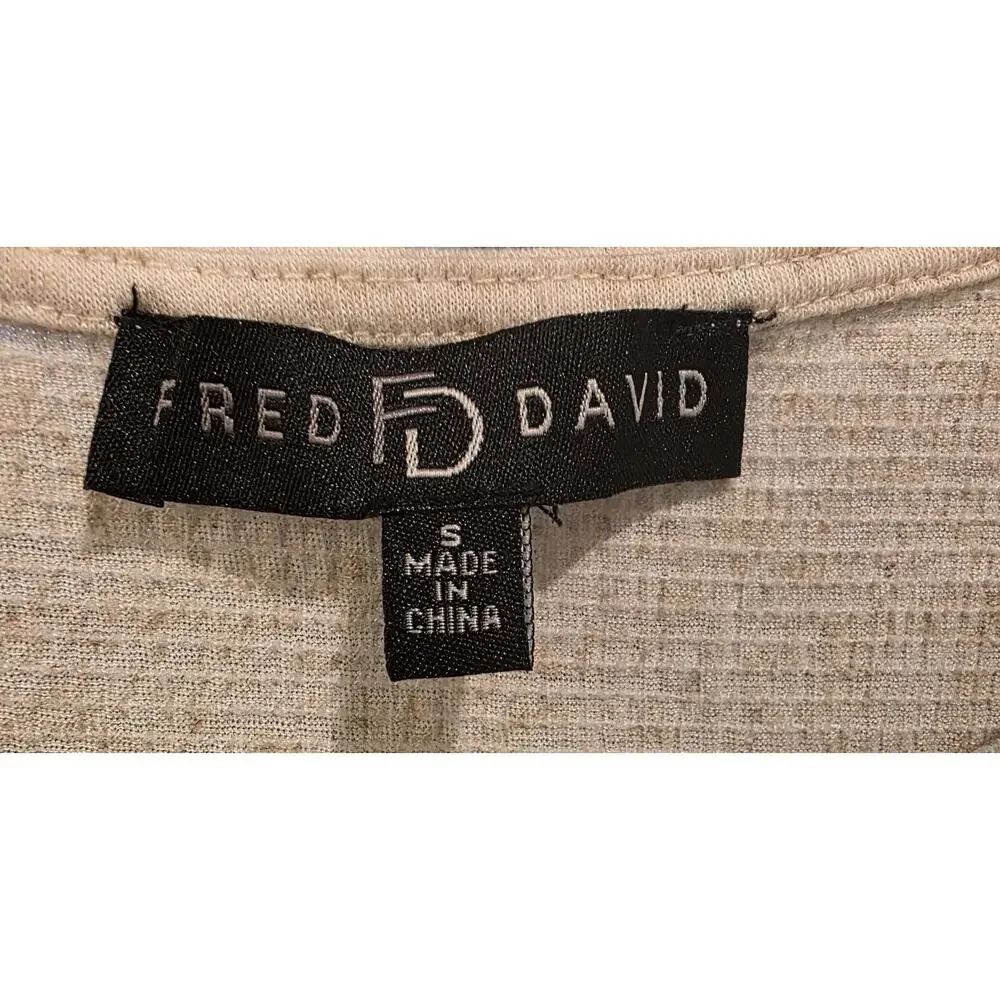 Fred David Cream Crepe Blouse w/Ruffle Short Sleeve & Crochet Detail